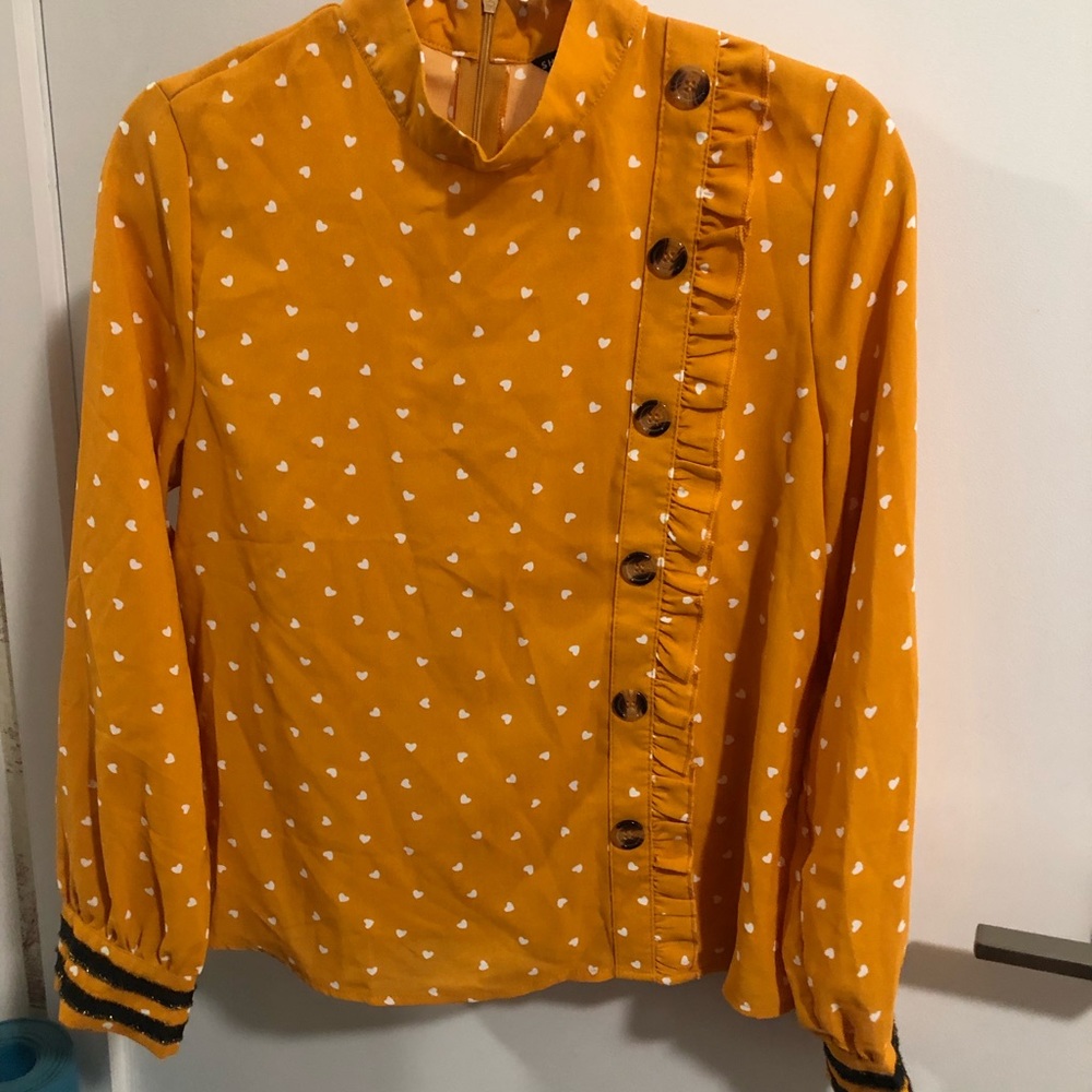 Shein mustard yellow blouse with buttons down the side and wrists